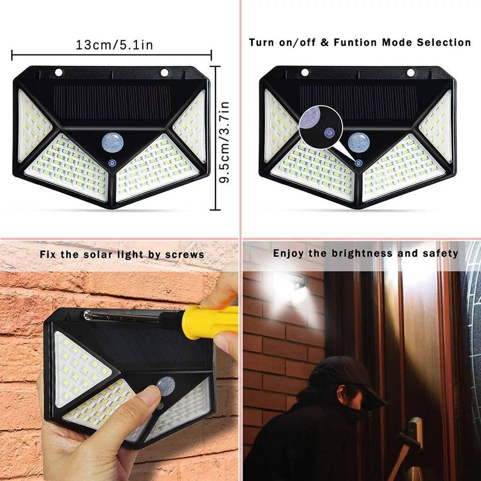 ⭐ Foco Solar 100 Led Sensor Movimiento